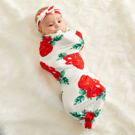 Allover Floral Swaddle Blanket and Headband