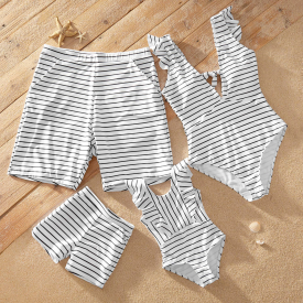 V-neck Knotted Striped Print Matching Swimsuits