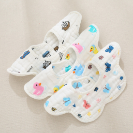 3-pack Cartoon Animal Print Rotatable Cotton Bibs