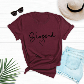 Pretty Short-sleeve Love Letter Printed Loose Tee For women