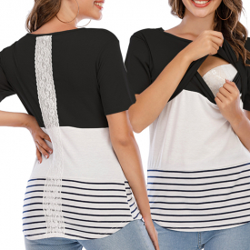 Casual Striped Short-sleeve Nursing Tee