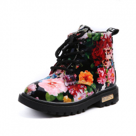 Pretty Floral Lace-up Zipper Martin Boots for Toddler Girl