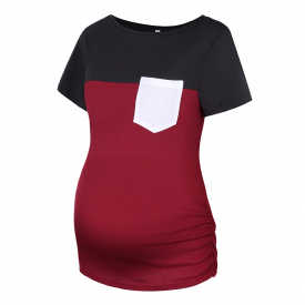 Colorblock Short-sleeved Round Neck Maternity  Top