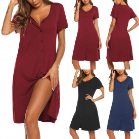 V Neck Solid Short-sleeve Pajama