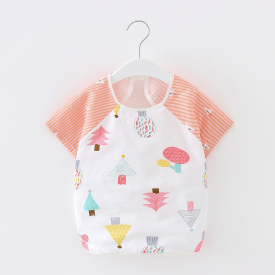 Waterproof Cute Cartoon Tree  Baby Bibs Short-sleeve Apron Children Feeding Smock Bib Burp Clothes
