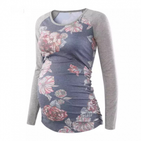 Maternity Round collar Floral full print T-shirt