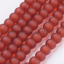 Transparent Glass Bead Strands, Frosted, Round, Tomato, 6mm, Hole: 1.3~1.6mm; about 140pcs/strand, 31.4″