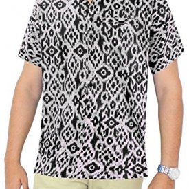 LA LEELA Aloha Hawaiian Tropical Beach Solid Plain Mens Casual Short Sleeves Button Down Tropical Shirts M Black