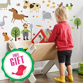 Farm Animal Barnyard Wall Decals for Kids – Farming Baby Room Children Stickers for Toddlers Bedroom [>40 art playroom clings] + Free BIRD GIFT!