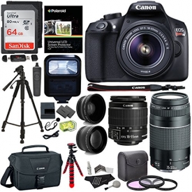 Canon EOS Rebel T6 DSLR Camera Kit, EF-S 18-55mm IS II Lens, EF 75-300mm III Lens, Polaroid Wide Angle, Telephoto Lens, 64GB and Accessory Bundle