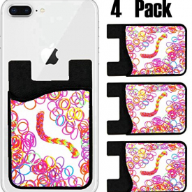 MSD Phone Card holder, sleeve/wallet for iPhone Samsung Android and all smartphones with removable microfiber screen cleaner Silicone card Caddy(4 Pack) Close up of elastic bands used to make jeweller