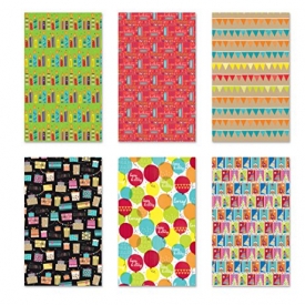 6 Rolls Premium Birthday or All Occasion Gift Wrap 120sq ft total – Medium Weight Wrapping Paper for Women, Men, Boys, Girls, Kids 6 Different Designs of 8ft x 30in (20sq ft) Rolls