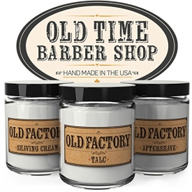 Scented Candles for Men – Old Time Barber Shop – Set of 3: Shaving Cream, Talc, Aftershave – 3 x 4-Ounce Soy Candles – Each Votive Man Candle is Handmade in the USA – Perfect Mens Gift