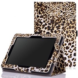 MoKo Case for Fire HD 7 2014 – Slim Folding Cover with Auto Wake / Sleep for Amazon Kindle Fire HD 7 Inch 4th Generation Tablet (Not Fits HD 7 2015), Leopard BROWN