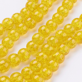 Spray Painted Crackle Glass Beads Strands, Round, Gold, 10mm; Hole: 1.3~1.6mm; about 80pcs/strand, 31.4″