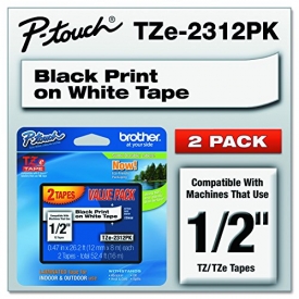 Brother Genuine P-touch, TZE2312PK, 1/2″ (0.47″) Standard Laminated P-Touch Tape, Black on White, Laminated for Indoor or Outdoor Use, Water Resistant, 26.2 Feet (8M), 2-Pack