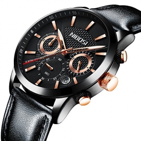 Watches,Mens Military Quartz Analog Leather Watch Waterproof Sport Clock Luxury Brand Wrist Watch Black