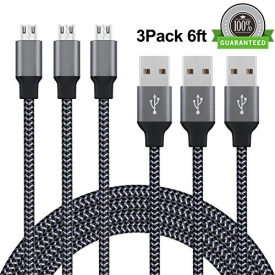 Micro USB Cable, Coskip 3Pack 6FT Premium Super-Durable High Speed Sync&Charging Cable for Android Smartphones, Tablets, MP3 and More (Carbon Black)