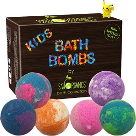 Valentine’s day Kids Bath Bombs Gift Set with Surprise Toys, 6x5oz Fun Assorted Colored XL Bath Fizzies, Kid Safe, Gender Neutral with Organic Essential Oils –Handmade in USA