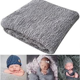 Newborn Photography Props Newborn Baby Stretch Long Ripple Wrap Yarn Cloth Blanket by Bassion, Grey, 16″ x 60″