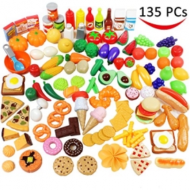 Play Food Set 135 Pieces Play Kitchen Set, Market Educational Pretend Play Food, Toddlers Inspires Imagination, Children Pretend Food Toys and Kid Food Playset Toys by Joyin Toy