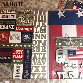 Military 12×12 Scrapbooking Page Kit, 13 pcs. Hero, USA, Brave, Courage, Duty Calls