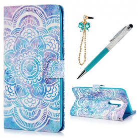 KASOS ZTE ZMax Pro / ZTE Z981 Case Wallet Colorful Painting 3D Mandala Flower PU Leather TPU Inner Shell Kickstand Card Holders Magnetic Front Closure Bumper Cover & Dust Plug & Stylus – Mandala