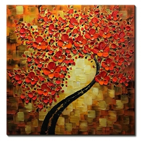 V-inspire Abstract Paintings, 32×32 Inch 3D Abstract Paintings Red Flower Oil Hand Painting On Canvas Wood Inside Framed Ready to Hang Wall Decoration For Living