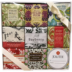 French Milled Botanical Soap Sampler Set in Nine Fabulous Scents, Individually Wrapped Vegetable Based Mini Soaps with Essential Oils, Shea Butter and Natural Extracts (Christmas Seasons Scents)