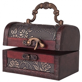 Decorative Vintage Jewelry Treasure Chest Box, Wooden Trinket Box Keepsake Gift Case With Handle