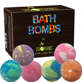 Bath Bombs Gift Set by Sky Organics, 6 x 5 Oz Ultra Lush Huge Bath Bombs Kit, Best for Aromatherapy, Relaxation, Moisturizing with Organic & Natural Essential Oils -Handmade Organic Spa Fizzies