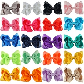 CN Boutique Grosgrain Ribbon Girls Solid 4″ Hair Bows for Baby Girls Pack of 20