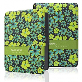 WALNEW Amazon Kindle Paperwhite Case Lightest and Thinnest Premium Leather Smart Protective Cover for Kindle Paperwhite with Auto Wake/Sleep Function (C-Green Flowers)