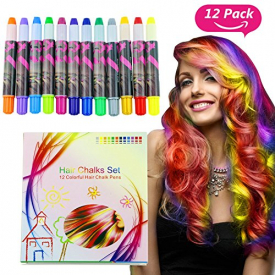 Buluri Temporary Hair Chalk Set Valentine’s Day Gift – Non-Toxic Colorful Beautiful Hair Chalk Pens for Girls, Party, Cosplay, DIY, Works on All Hair Colors for Christmas(12 colors)