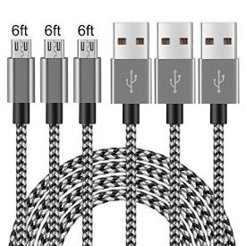 Micro USB Cable, Ant Saver 3Pack 6FT Long Nylon Braided Android Windows Fast Charging Charger Cord Durable USB2.0 Sync&Charging PowerLine for Samsung Galaxy S7 S6 Sony LG Smartphones Black +Gray