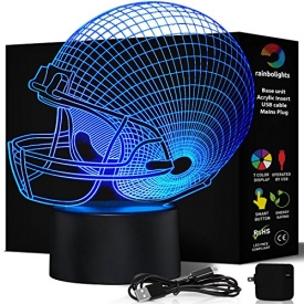 FOOTBALL HELMET NIGHT LIGHT 7 Color LED Does Not Get Hot comes with MAINS PLUG and USB cable larger size 203mm x 206mm A Great Gift Idea for Him Boys Kids or Dad. Prime Sports Fan Gift by rainbolights