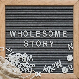 GRAY FELT LETTER BOARD – 10×10 Wooden Oak Frame with Wall Mount – 346 Changeable White Alphabet Letters, Numbers, and Emojis – Canvas Bag – DIY Decorative, Vintage, Rustic Sign – Gift Ready Packaging