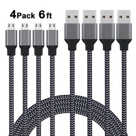 Micro USB Cable, Xcords 6FT USB to Micro USB Charger Cable Nylon Braided, Fast Charger Cable for Android/Windows/Tablet/Samsung/Blackberry/Echo Dot/PS4//XBOX/HTC/LG(4Pack, Carbon Black)