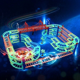 QQPOW Race Track Flexible Race Car Track Rail Car Building Block City Bridge Set DIY Car Set Toddler Toys for Gift Children Boy Girl 169 Pcs