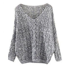Clearance Sale ! Loose Sweater , Teresamoon Women Hollow Out Top Jumper Pullovers (Free Size, Grey)