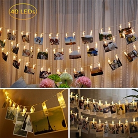 Dadiii 40 LED Photo Clip String Lights Christmas Lights for Hanging Photos, Pictures, Cards, Ideal Gift for Wedding, Party, Christmas Decoration, Battery Powered ( Warm Light )