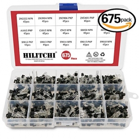 Hilitchi 675-Piece 15 Values 2N2222-S9018 NPN PNP Power General Purpose Transistors Assortment Kit