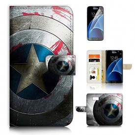 ( For Samsung S7 ) Flip Case Wallet Cover with Screen Protector – US B30018 – Captain America Super Hero B30018