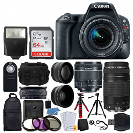 Canon EOS Rebel SL2 DSLR Camera + EF-S 18-55mm IS STM + EF 75-300mm III + 64GB Memory Card + Wide Angle & Telephoto + Wireless Remote + Slave Flash + Tripod + Case & Backpack – Full Bundle