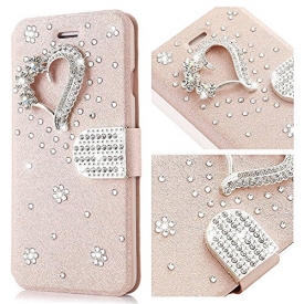 For iPhone 6s Case,L-FADNUT Bling Jewellery Crystal Rhinestone Flip PU Leather Case,3D Love Magnetic Diamond Buckle with Stand Wallet Card Holder For iPhone 6/6s 4.7 inch – Rose Gold