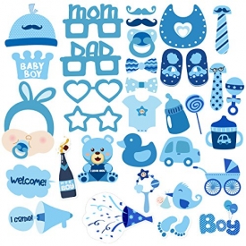 BESTOYARD Baby Shower Photo Props Baby Bottle Masks Photobooth Props It’s A Boy Baby Shower Party Photo Booth Props Kits Party Decorations 34pcs