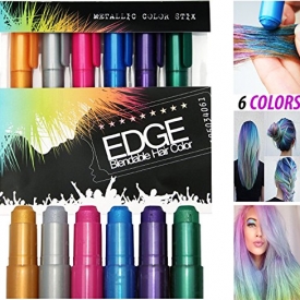 Hair Chalk | Metallic Glitter Temporary Hair Color – Edge Chalkers – Lasts up to 3 Days, No Mess, Built in Sealant, 80 Applications Per Stick, Works on All Hair Colors-6 COUNT.