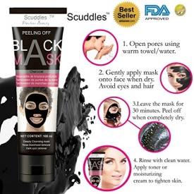 Scuddles Blackhead Remover Peel Off Black Mask – Pure Natural & Organic Professional Charcoal Face Mask for Men & Women – Deep Acne Pore Cleansing,
