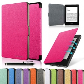 HAOCOO Ultra Slim Leather Smart Case Cover Build in Magnetic [Auto Sleep/Wake] Function for All-New Amazon Kindle Paperwhite ( All-New 300 PPI Versions with 6″ Display and Built-in Light) (Pink)