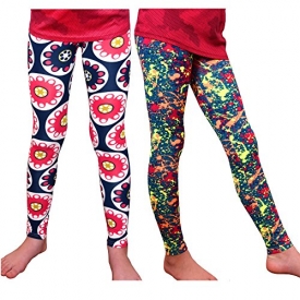 Syleia Girl High Rise Leggings Set of 2 Medium (Age 7-8) Bright Patterns